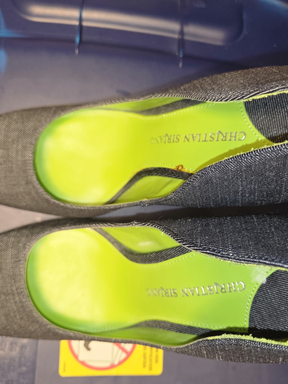 Christian Siriano It Girl Denim Square Toe Pumps Navy Blue Lime Green Size 7.